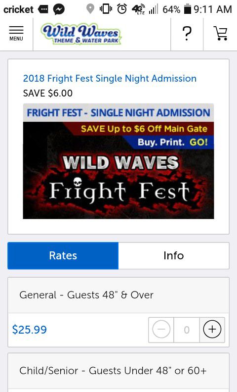 2 Wild Waves tickets - $45 Reg. $25.99 before taxes!