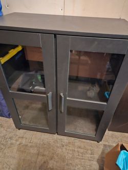 Wooden Cabinet  w Glass Doors w Shelves PICK UP 4/26