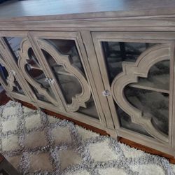 Elegant Console For Tvs Up To 85 Inch Fossil Ridge Accent Cabinet Console with Quatrefoil Pattern, Can Be Used Also, As A Dinning Room