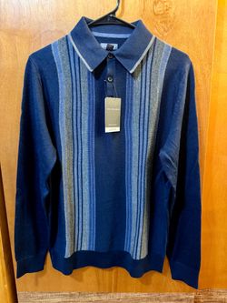 Van Heusen Navy and Gray Vertical Stripe Polo size S