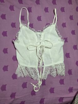 SHEIN White Lace Trim Tie Front Adjustable Strap Camisole Top, Women’s XS