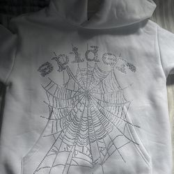 White rhinestone sp5der hoodie