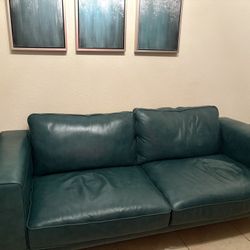 Green leather sofa