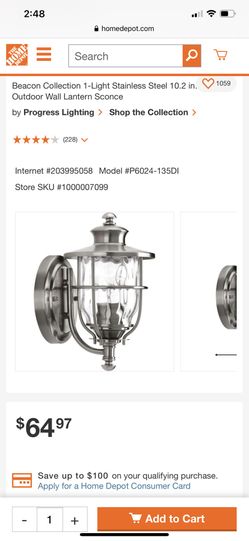 Beacon Collection 1-Light Stainless Steel 10.2 in. Outdoor Wall Lantern Sconce