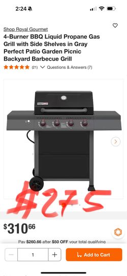 Royal Gourmet 4-Burner BBQ Liquid Propane Gas Grill with Side Shelves in Gray Perfect Patio Garden Picnic Backyard Barbecue Grill