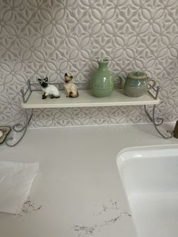 Free Standing Kitchen / Bathroom Shelf - Wood & Chrome - 8" Tall Vintage