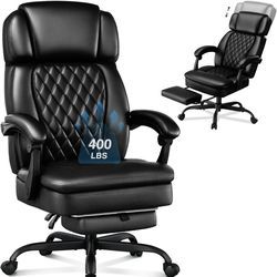 Executive Office Chair with Foot Rest for Heavy People, Ergonomic Big and Tall Desk Chair with Adjustable Headrest, High Back PU Leather Comfy Heavy D
