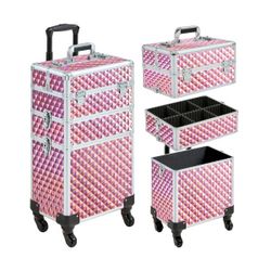 Yaheetech 3-in-1 Rolling Makeup Train Case with Large Storage, Pink

New On Box 