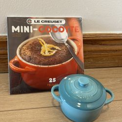 NEW* LE CREUSET Caribbean Blue Mini Cocotte Set Of 4+ Cookbook-Limited Edition