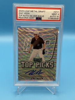 Zac Veen 2020 Leaf Metal Draft Top Picks Auto Silver Wave - PSA 9 Auto 10