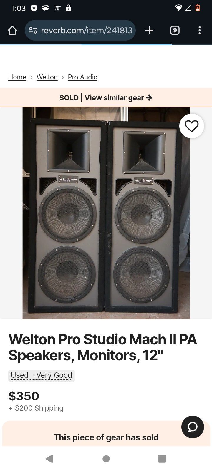 Pair Pro Studio Mach Concert Speakers W/ JBL 4638th