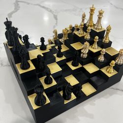 Landscape Chess Set Black and Gold