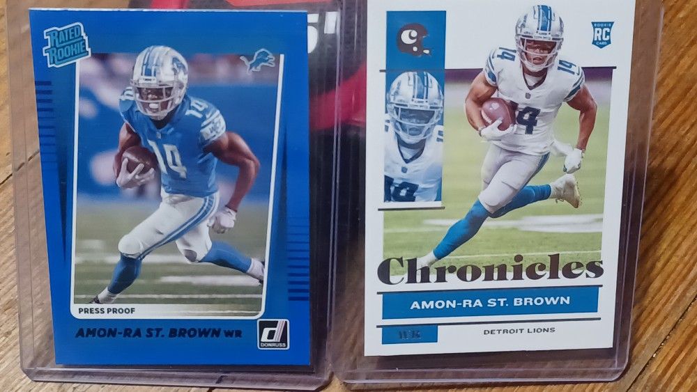 Amon Ra St Brown 2021 2 Lot Rookies Press Proof Detroit Lions