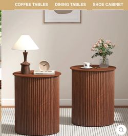 21.65" MID-CENTURY MODERN WOODEN ROUND FLUTED SIDE TABLE SOFA ACCENT TABLE