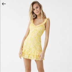 Forever 21 yellow lace mini ruffle dress