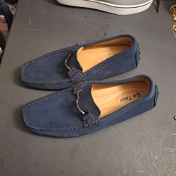 Go Tour Men's Casual Loafers Moccasins Slip On Driving Shoes Blue Size 10.5 Hardly Used, Looks New