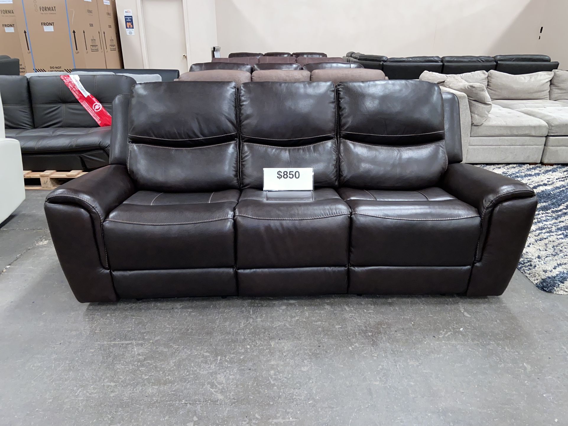 Brown Leather Power Reclining Sofa