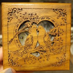 Vintage LASERCRAFT Walnut Wood Music Box Laser Engraved 
