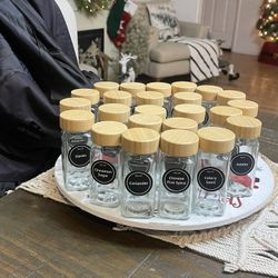 Set of 24 Square Spice Jars with Screw Cap, 120 ml Spice Jars with Bamboo Lid, Spice Shaker, Glass Spice Container, Spice Storage with Shaker Insert, 