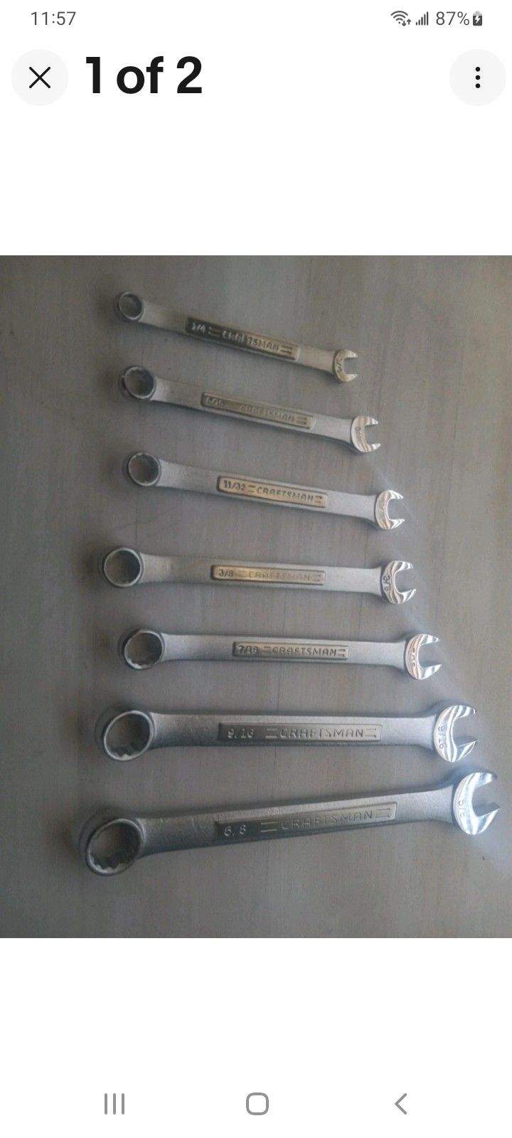 Craftsman 7 Piece Sae 12 Combination Wrench Set 1/4, 5/16, 11/32, 3/8, 7/16 And 5/8