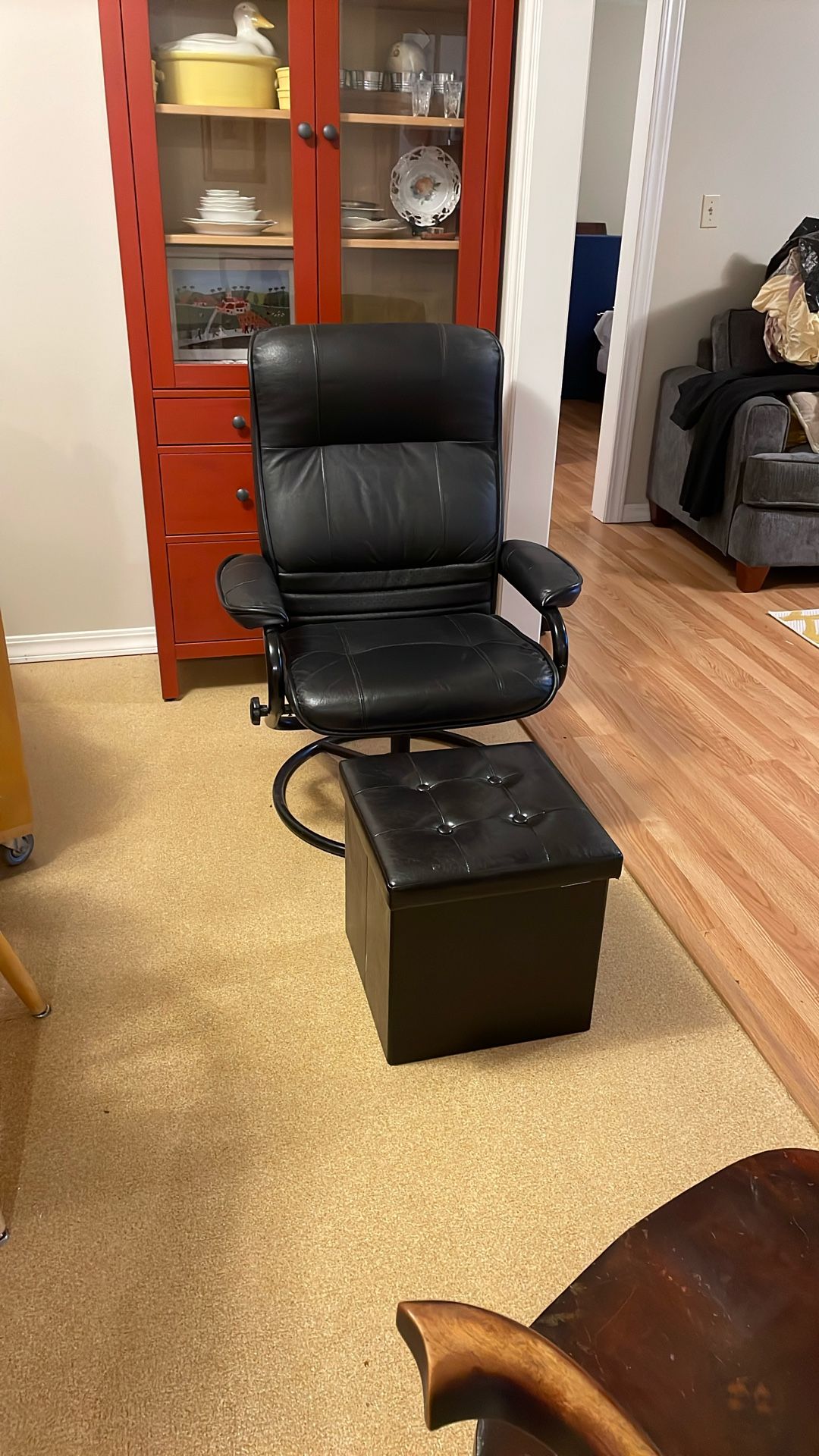 Mid-Century Modern Black Leather Recliner
