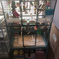 Big Cage For Parakeets With Toys 