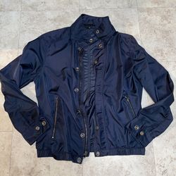 Theory Women's Zip & Snap Up Bomber Jacket in Navy Blue Size M