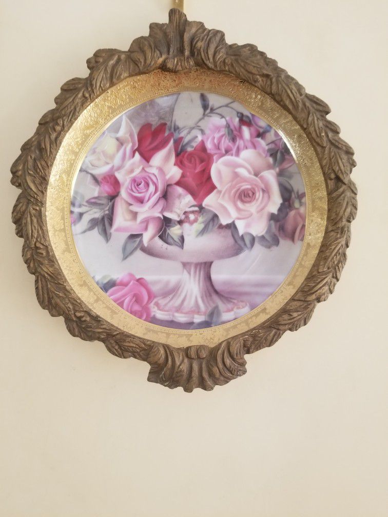 Antique Decorative Wall Plate With Bronze Frame