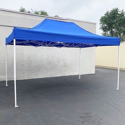 BRAND NEW $145 Heavy-Duty 10x15 ft Popup Canopy Tent Instant Shade with Carry Bag, White/Blue