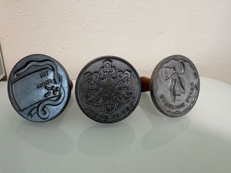 Set of 3 Holiday Cookie Stamps with Wood Handles