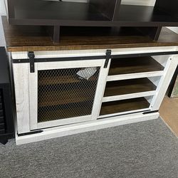 White and dark brown wood tv stand