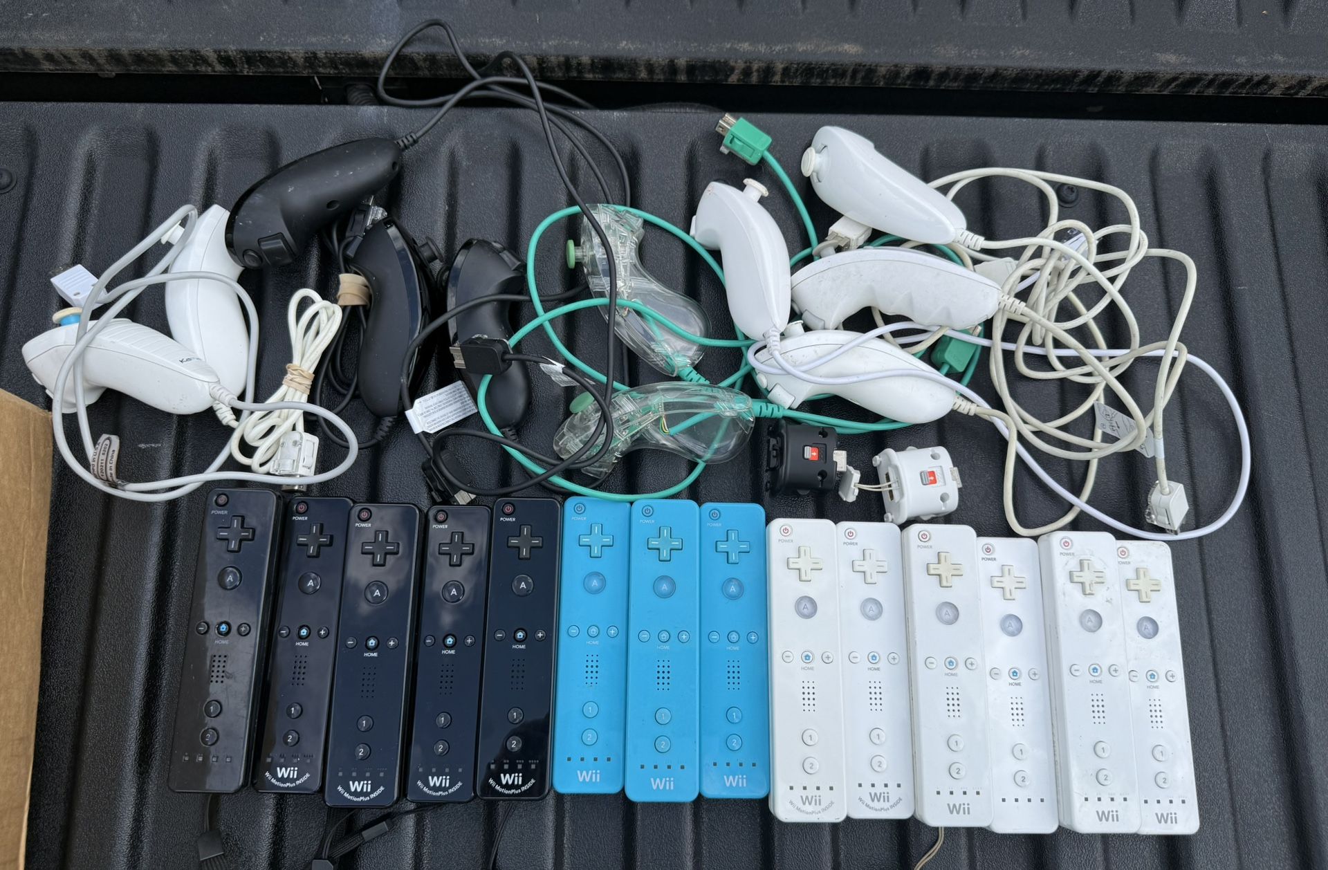 Wii remotes with nunchucks $20 each, remotes with Wii motion plus built in are $25, motion plus adapters $10 each, games available pickup Inman SC or