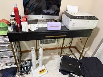 side table, desk, black with gold trim or vanity