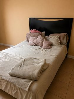 Chocolate Brown Queen Bed Frame with Headboard — $100