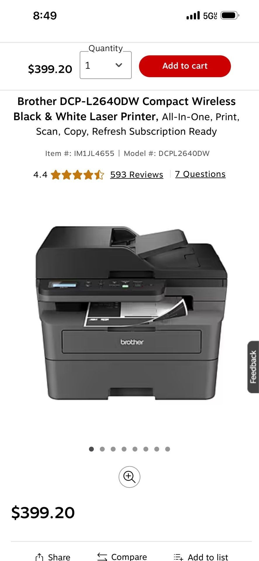 Brother DCP-L2640DW Compact Wireless Black & White Laser Printer,