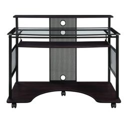 OSP Vision Glass Rolling Computer Desk – Cherry/Black