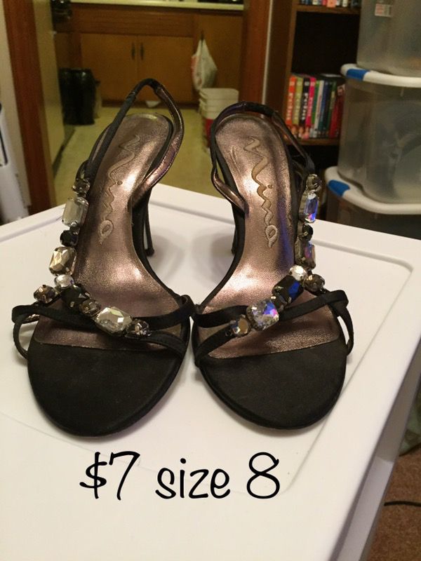Black rhinestone heels size 8