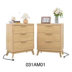 Black Fluted Drawer Dressers, Set Of 2 With Charging station 