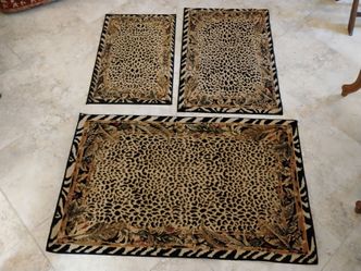 Set of 3 African Animal Print Rugs Jungle Leaves