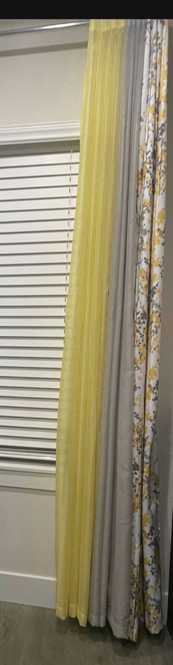 Curtains 8ft 96 inches  8 sheer grey, 8 sheer yellow  and 8 floral thermal insulated