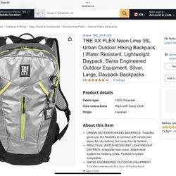 TRE XX FLEX Neon Lime 35L Urban Outdoor Hiking Backpack | Water Resistant, Lightweight Daypack, Swiss Engineered Outdoor Equipment, Silver, Large, Day