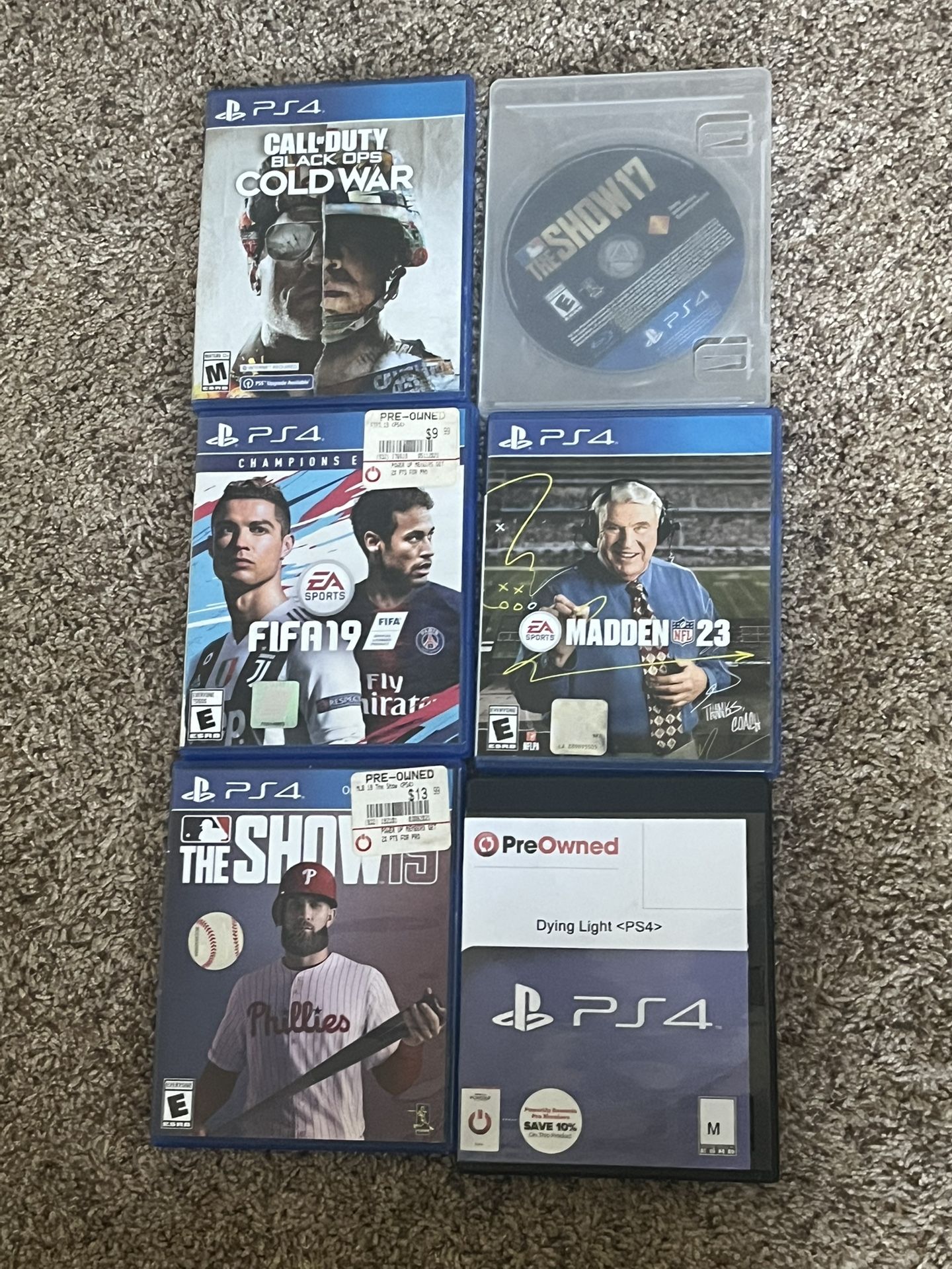 Madden 23 , The Show 19, Dying light, FIFA 19, Call Of Duty Cold War , The Show 17