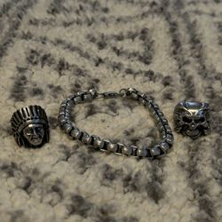 Stainless Steel Rings And Matching Bracelet For Men 