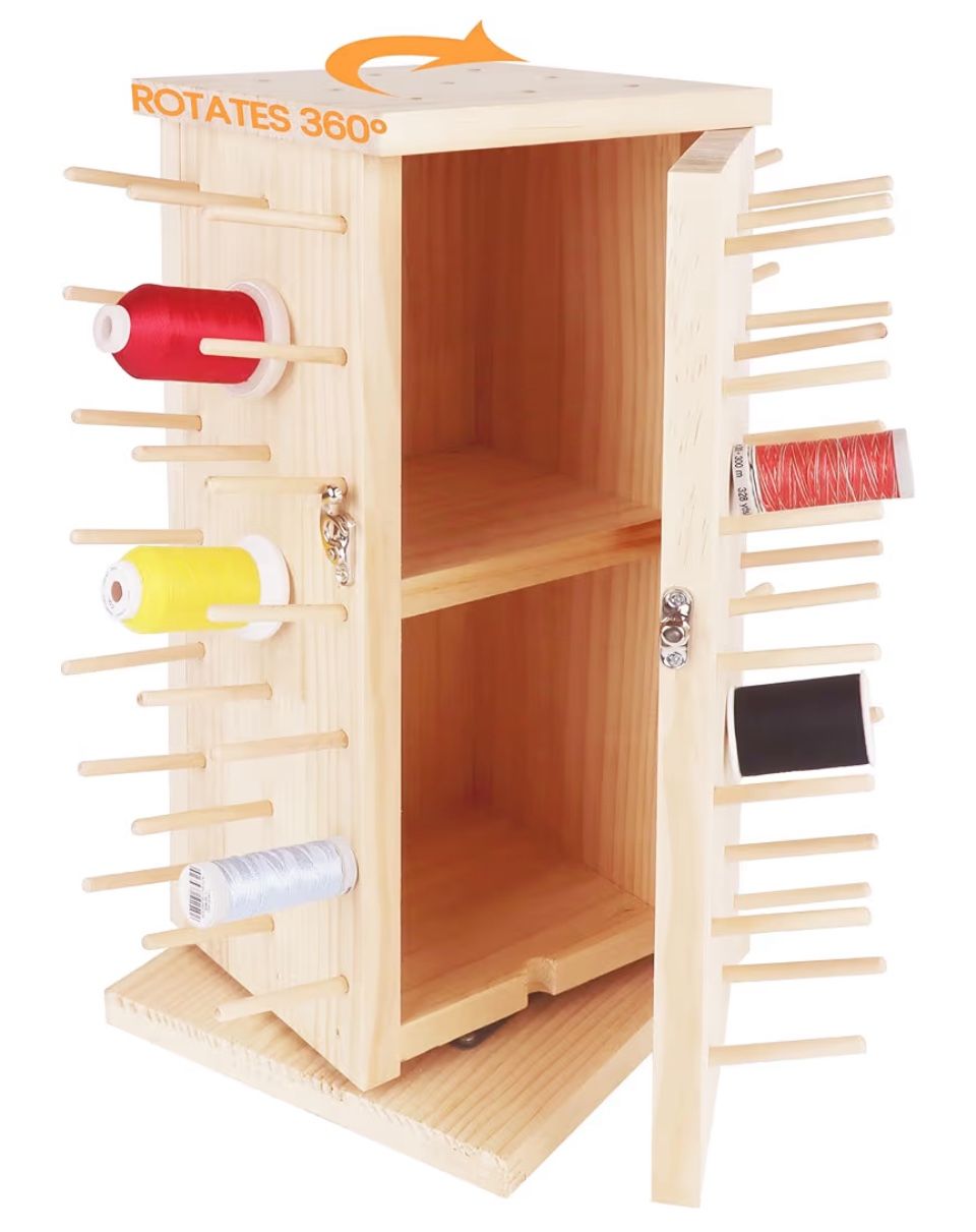 New brothread 93 Spools (DIY) 360° Fully Rotating Wooden Thread Rack/Thread Holder Organizer with Inner Storage Compartments for Sewing, Quilting, Emb