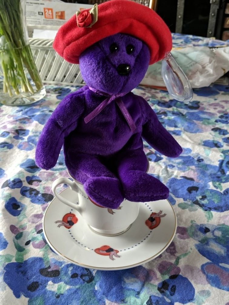 Ty Beanie Baby Ruby With Tea Cup & Suacer