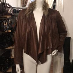 Inc Concept Faux Leather & Fur Jacket With Pocket Size Meduim