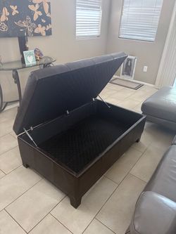 Dark Brown Faux Leather Storage Ottoman