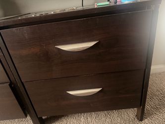 Dark Brown Wood 2-Drawer Nightstand