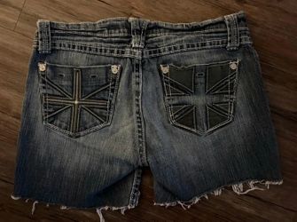 Vtg Y2k Cello Union Jack Distressed Cut Off Shorts Sz 30