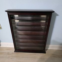 Mahogany Deep Reddish-Brown Wood Display Case for Shotglasses, Small Items